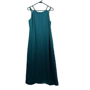 Soft Surroundings Satin Maxi Slip Dress Petite Small Teal Faux Wrap Sleeveless
